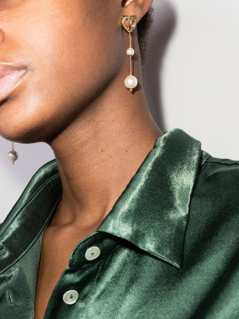 Gold Tone Gancini Pearl Drop Earrings