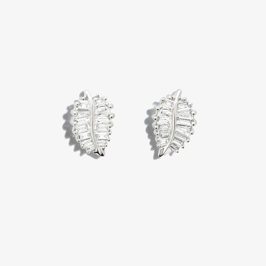 18k White Gold Small Palm Leaf Diamond Earrings