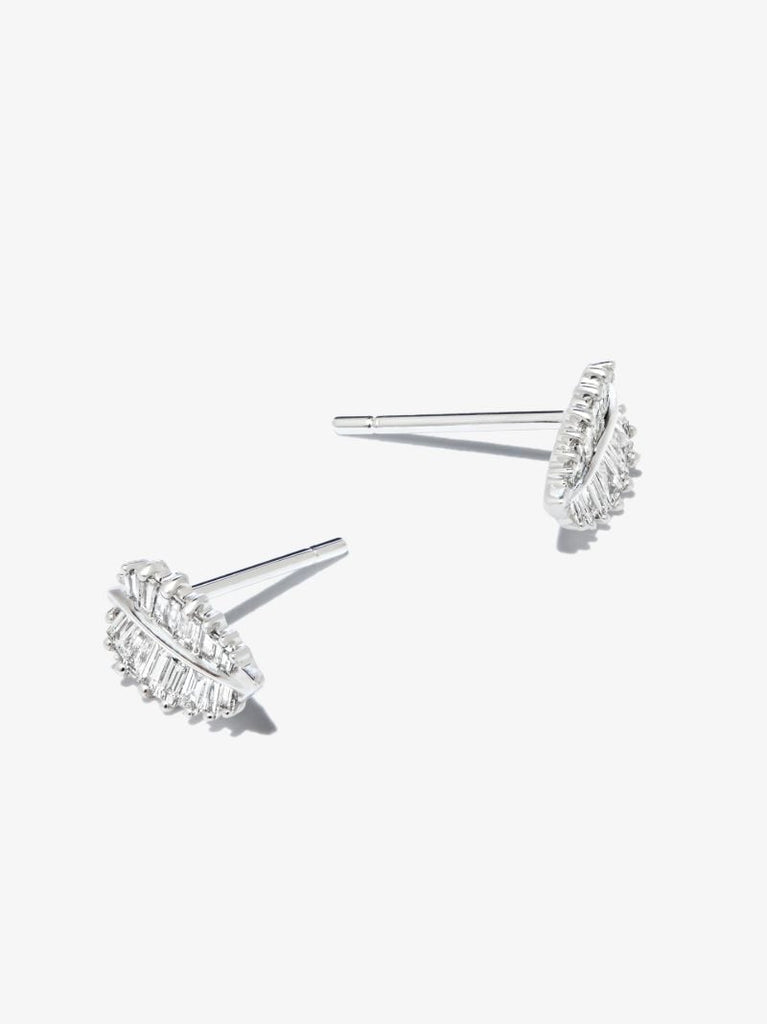 18k White Gold Small Palm Leaf Diamond Earrings