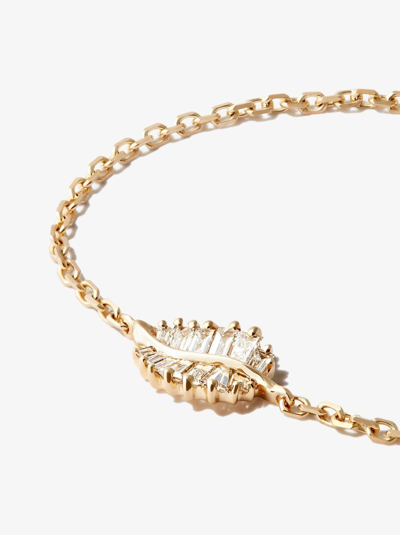 18k Yellow Gold Small Palm Leaf Diamond Bracelet