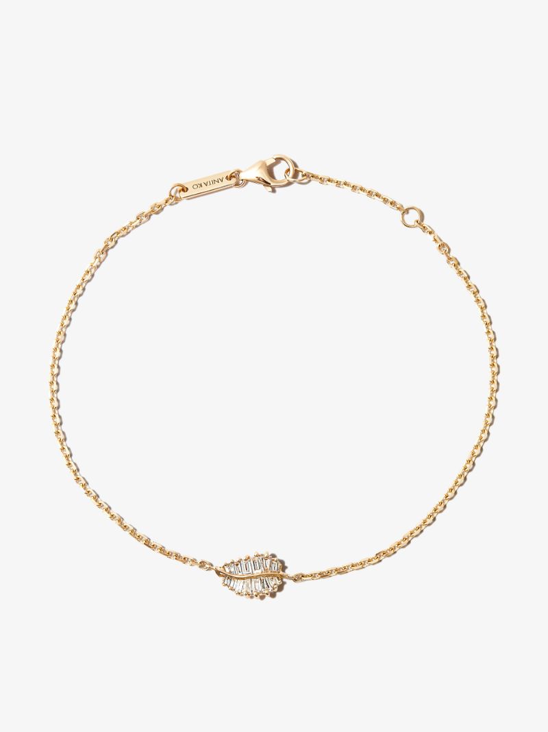 18k Yellow Gold Small Palm Leaf Diamond Bracelet