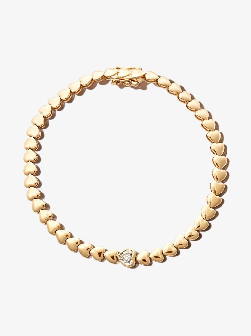 18k Yellow Gold Heart Chain Diamond Bracelet