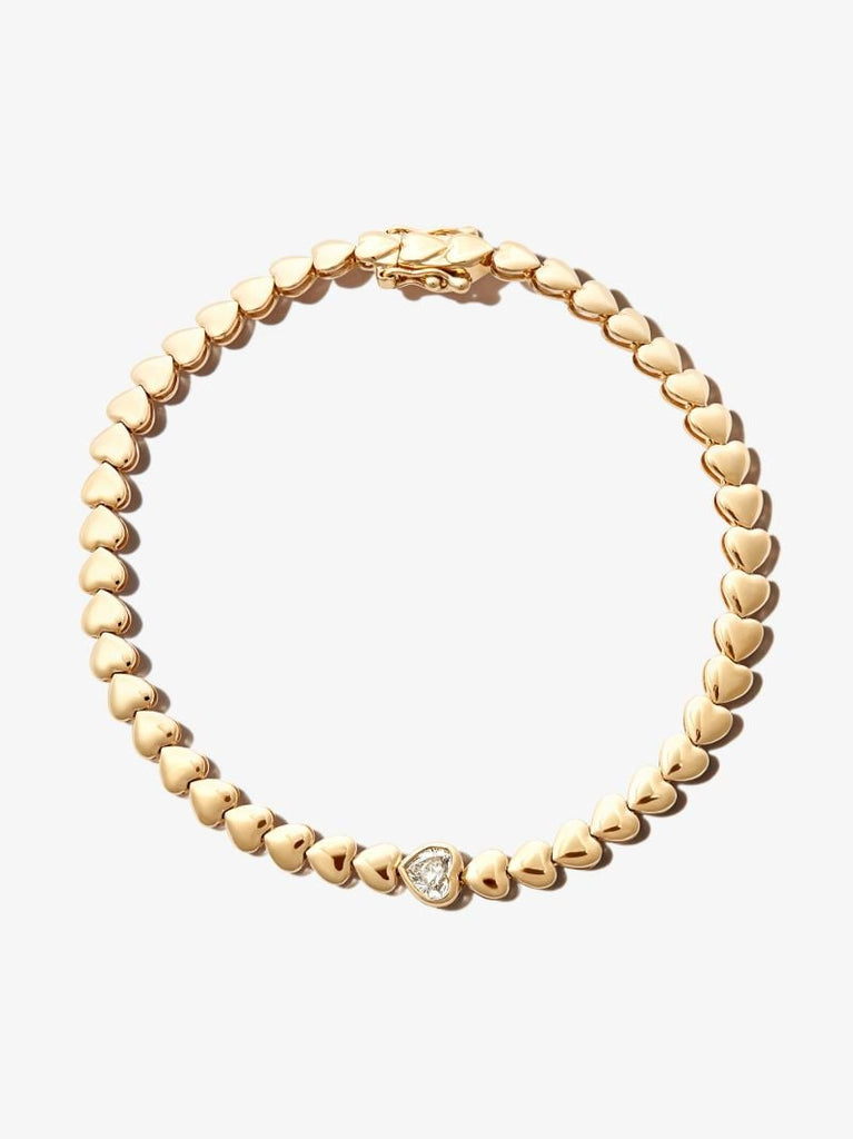 18k Yellow Gold Heart Chain Diamond Bracelet