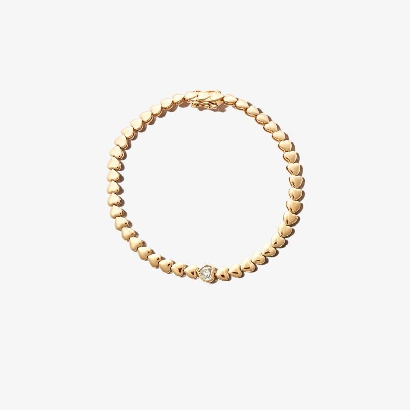 18k Yellow Gold Heart Chain Diamond Bracelet