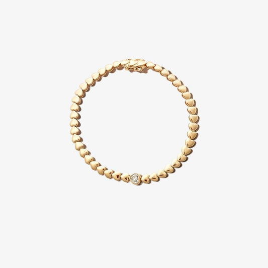 18k Yellow Gold Heart Chain Diamond Bracelet