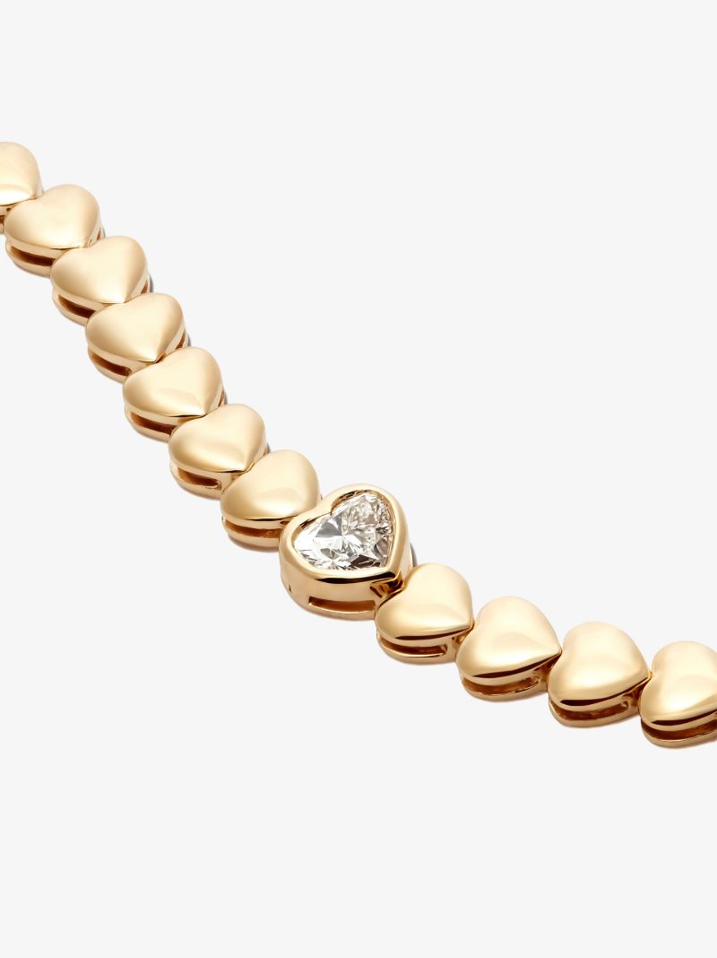 18k Yellow Gold Heart Chain Diamond Bracelet