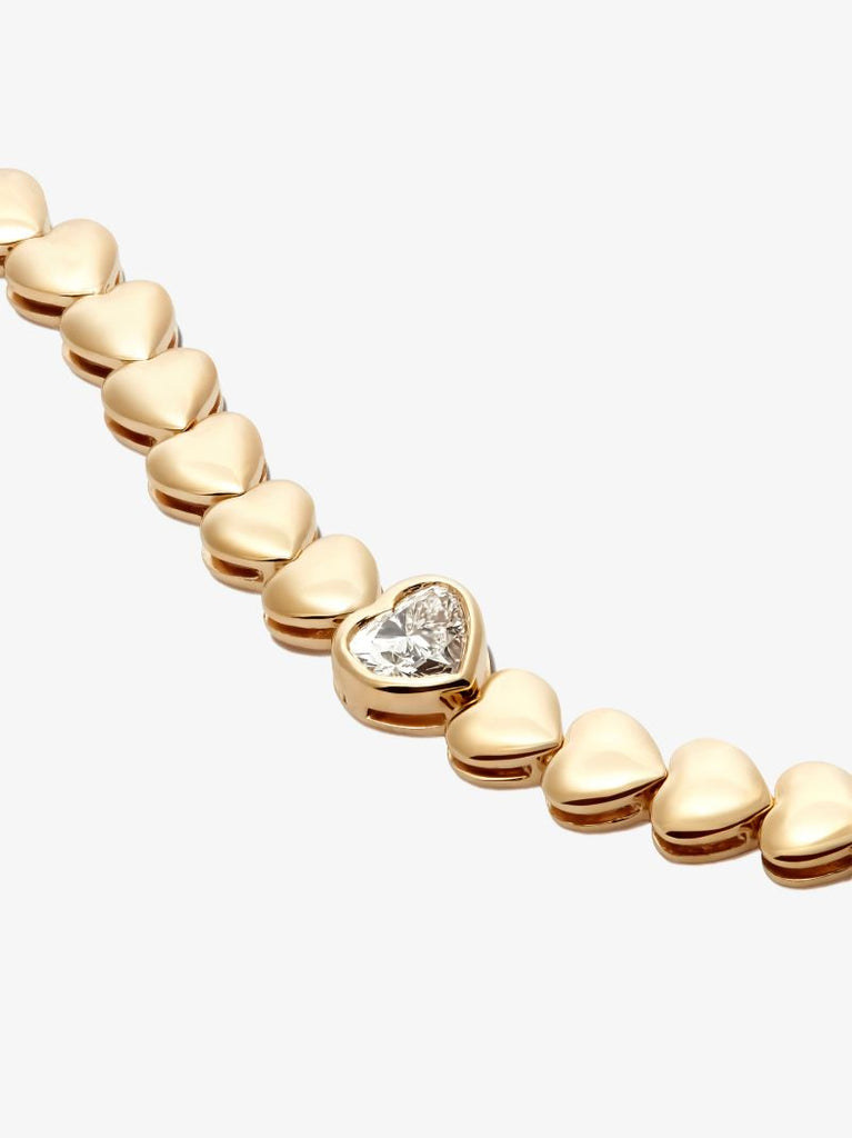 18k Yellow Gold Heart Chain Diamond Bracelet