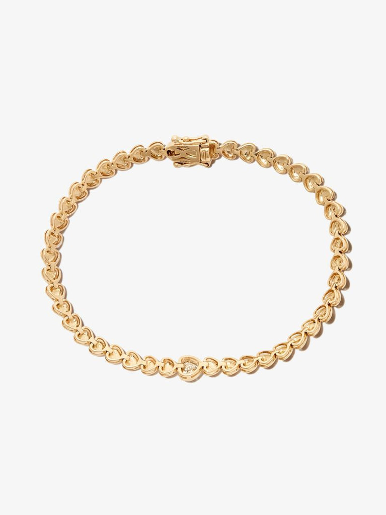 18k Yellow Gold Heart Chain Diamond Bracelet
