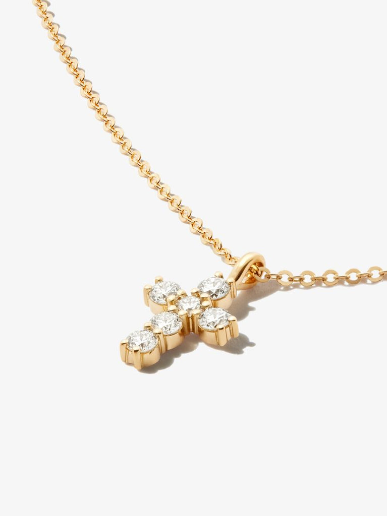 18k Yellow Gold Cross Diamond Necklace