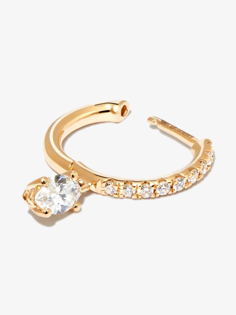 18k Yellow Gold Diamond Single Hoop Earring