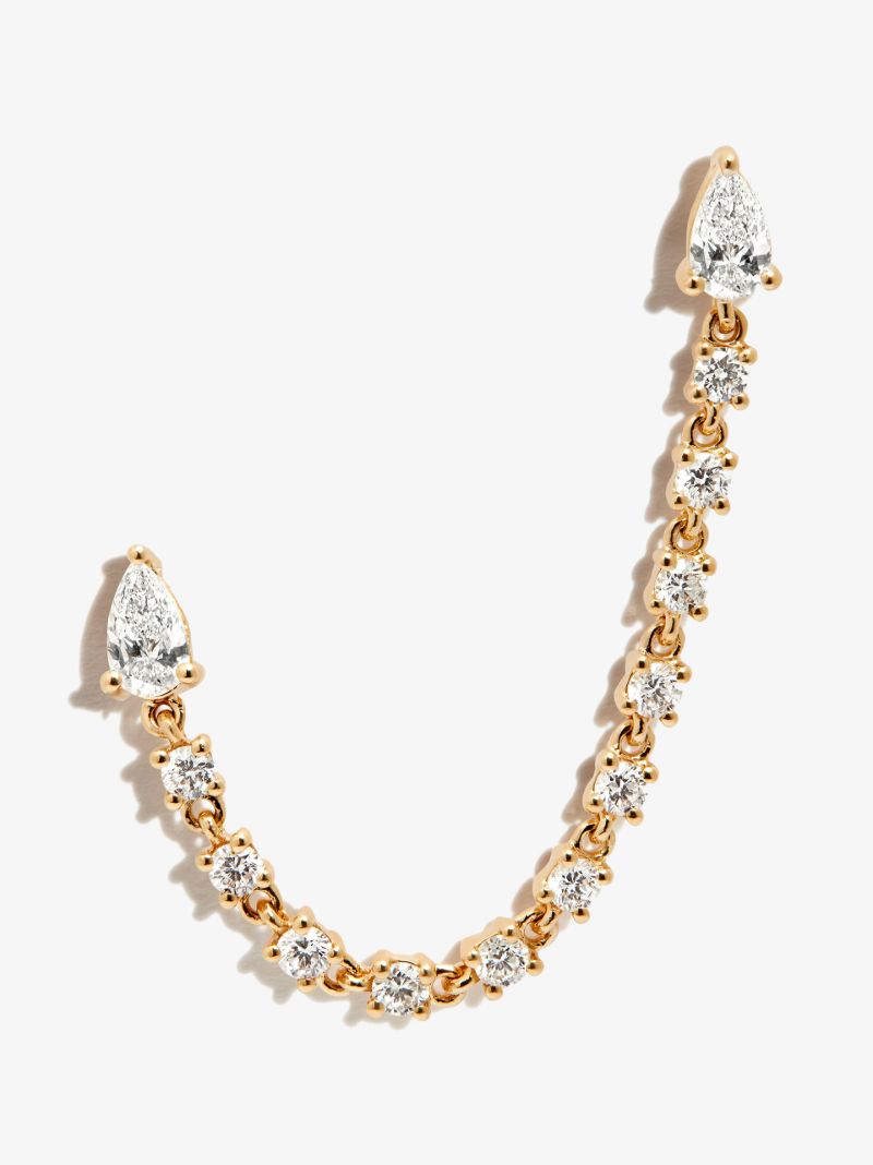 18k Yellow Gold Double Piercing Diamond Earring