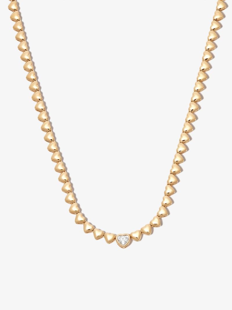 18k Yellow Gold Heart Chain Diamond Necklace