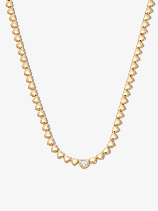 18k Yellow Gold Heart Chain Diamond Necklace