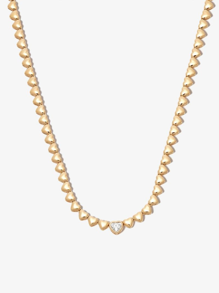 18k Yellow Gold Heart Chain Diamond Necklace