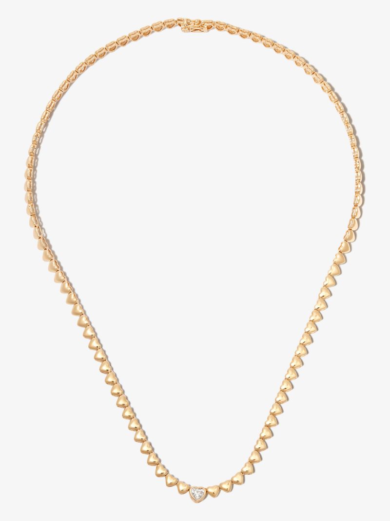 18k Yellow Gold Heart Chain Diamond Necklace