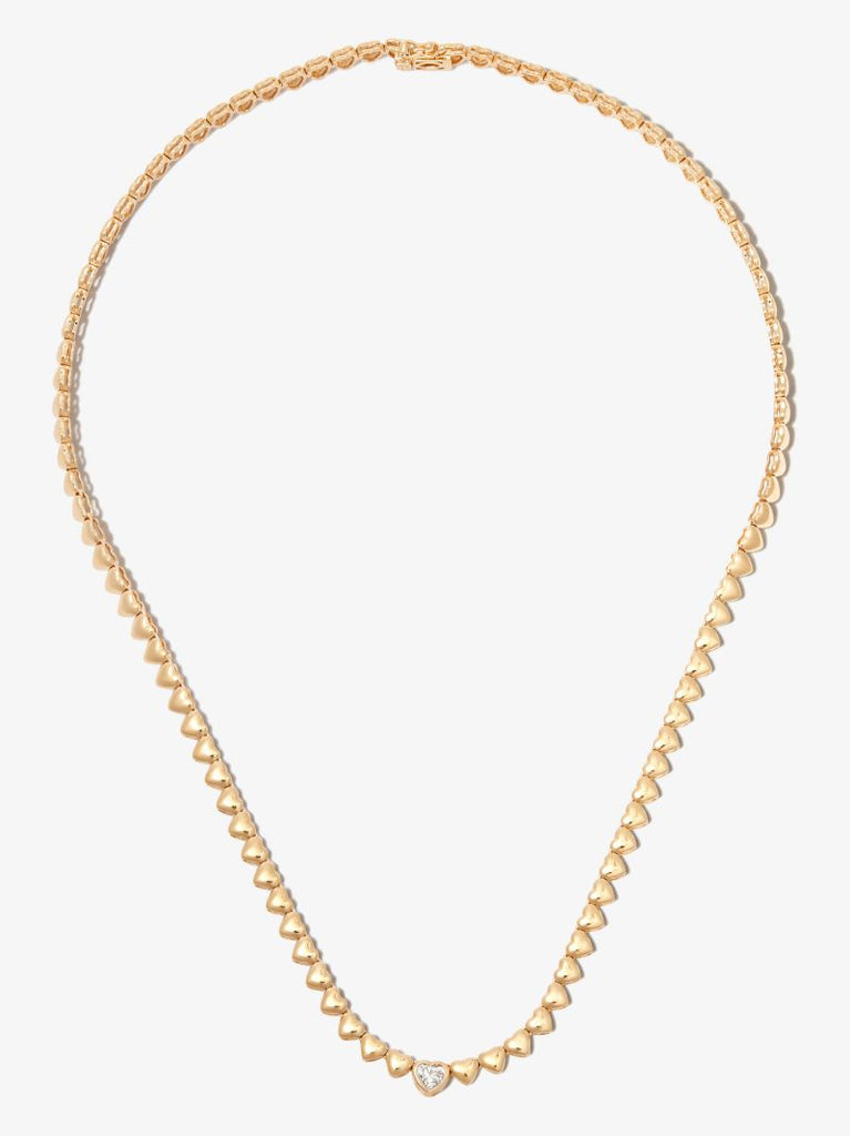 18k Yellow Gold Heart Chain Diamond Necklace