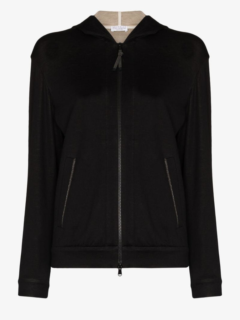 Monili-trim Zip-front Hoodie
