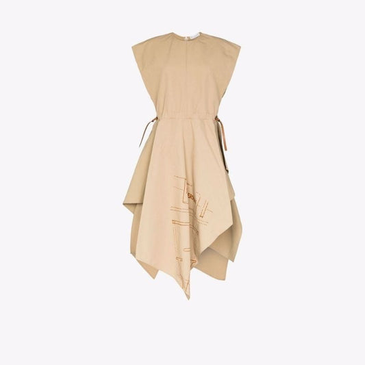 Asymmetric Logo Print Dress