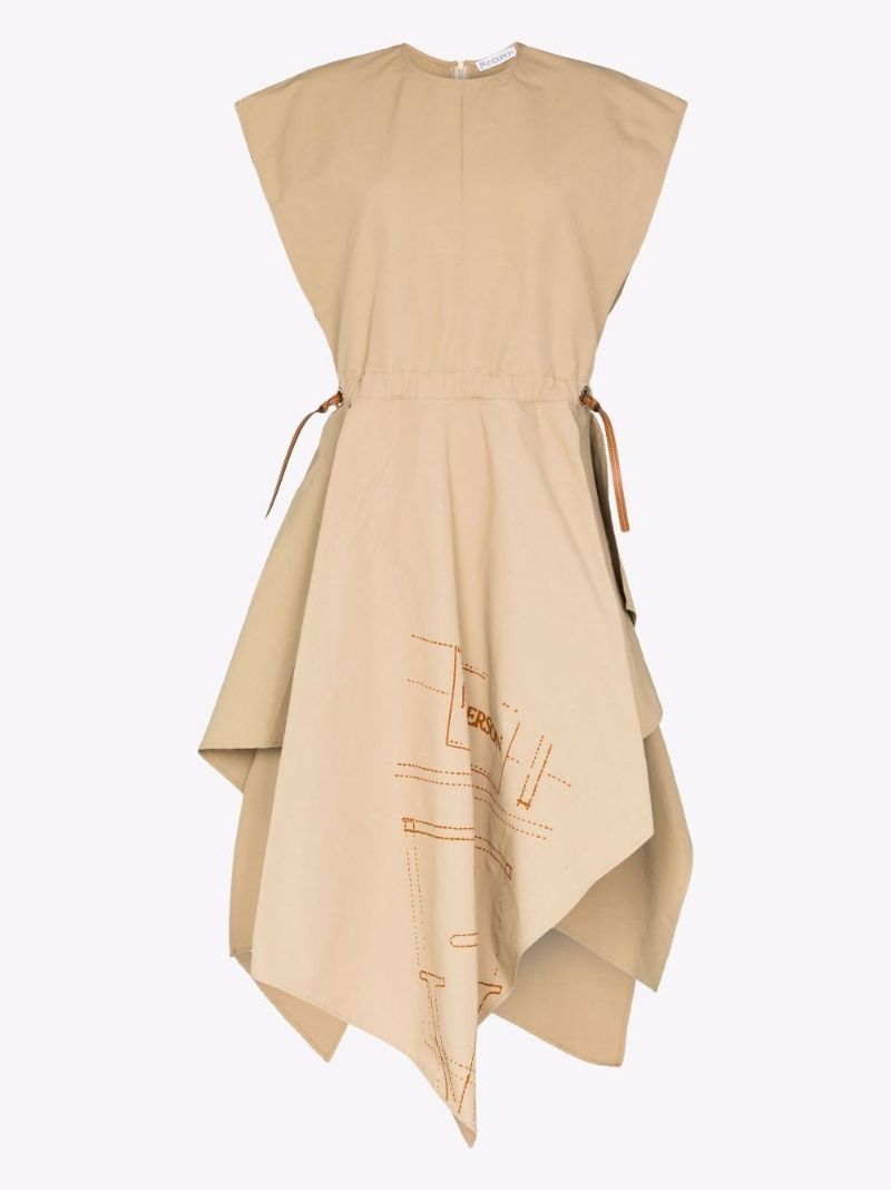 Asymmetric Logo Print Dress