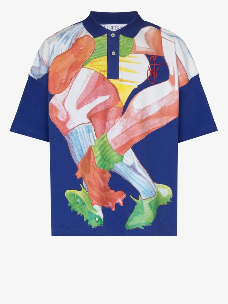 Rugby Legs Print Cotton Polo Shirt