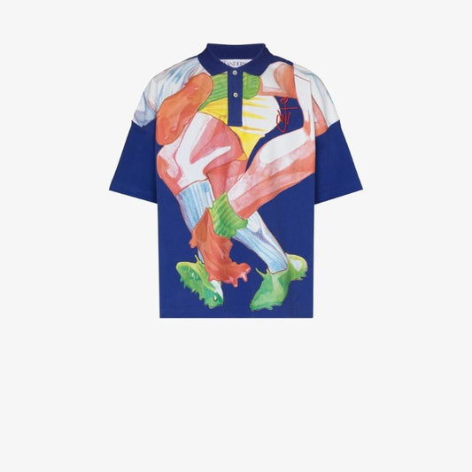 Rugby Legs Print Cotton Polo Shirt