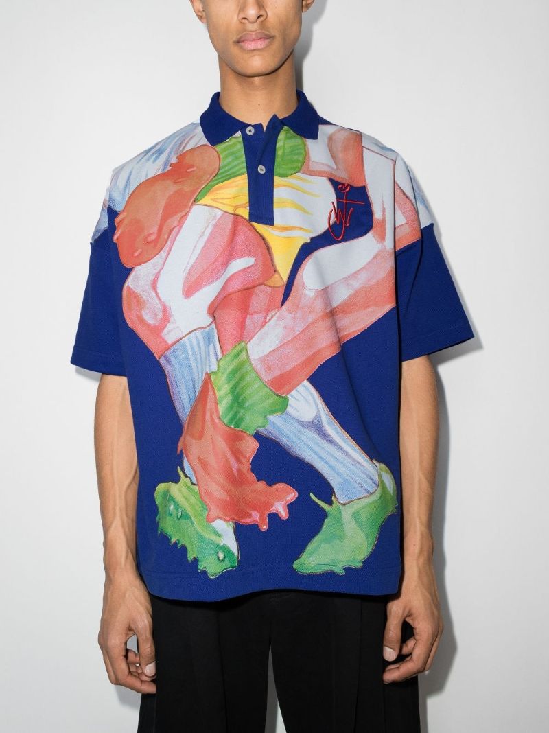 Rugby Legs Print Cotton Polo Shirt