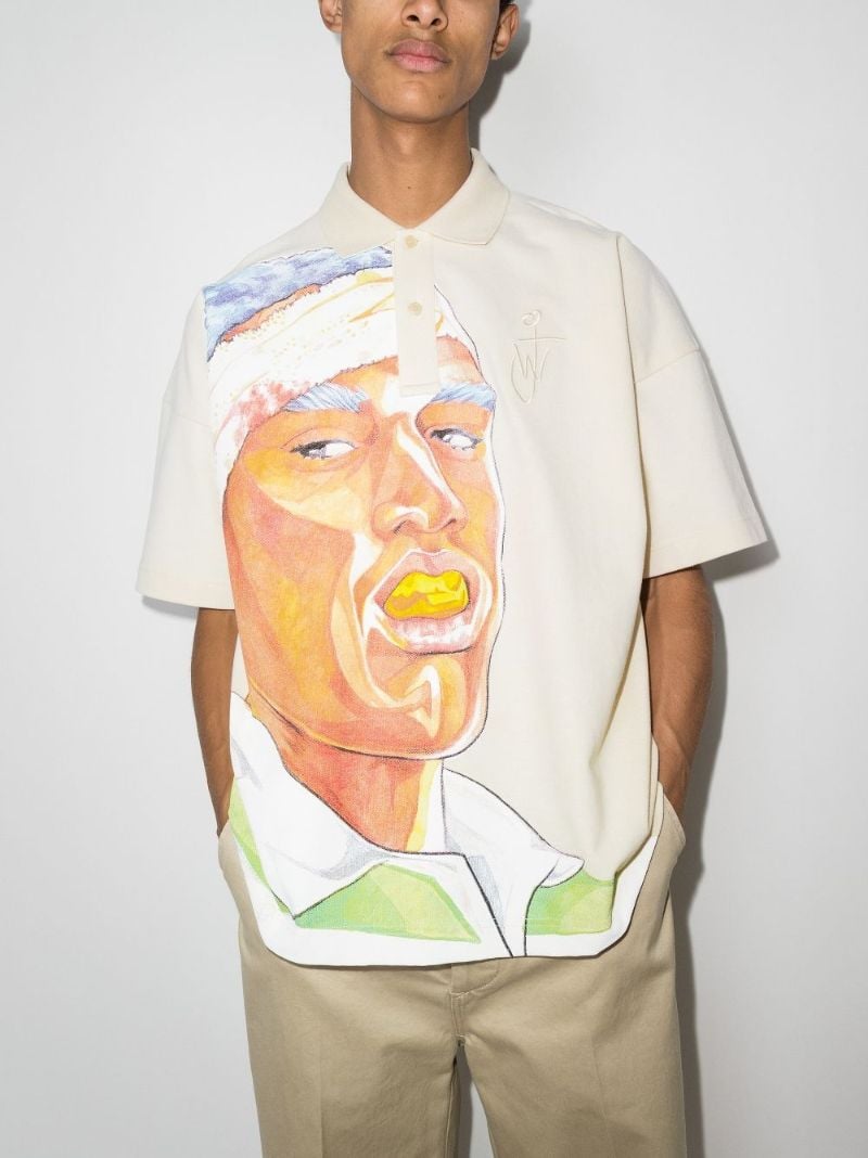 Rugby Face Print Cotton Polo Shirt