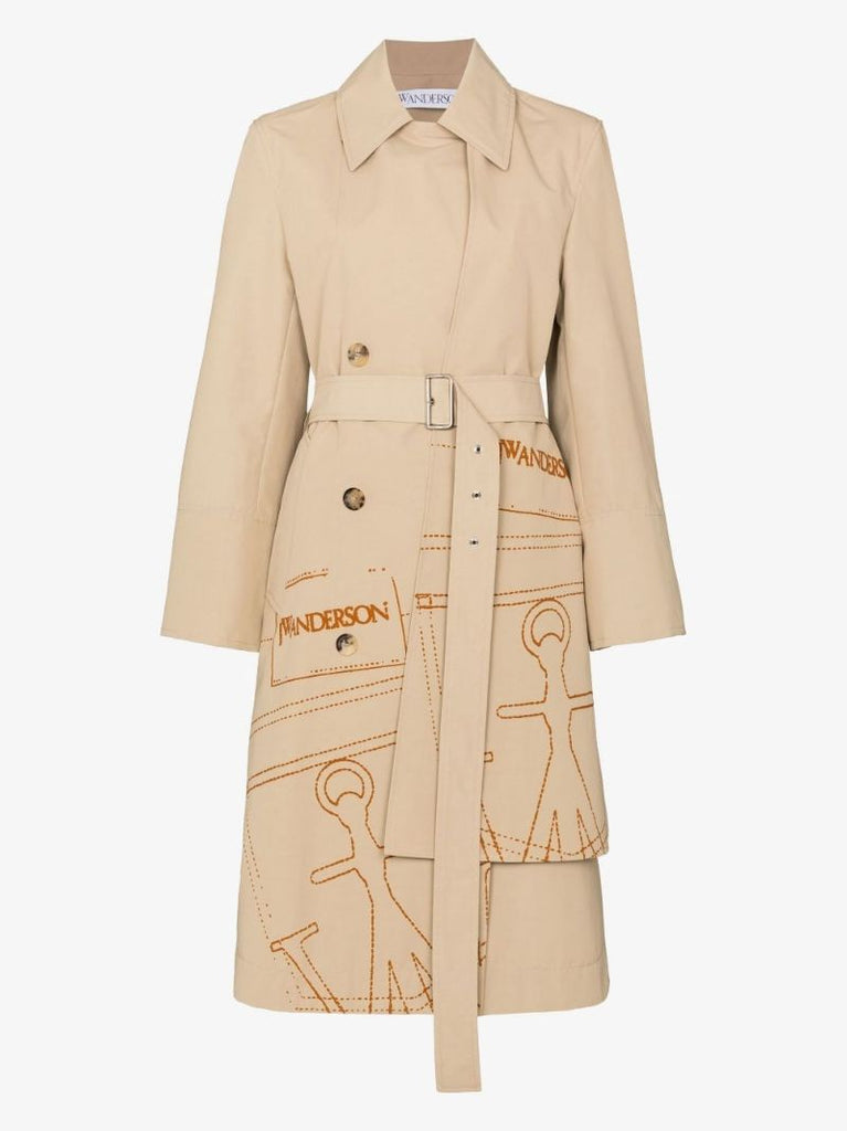 Logo Print Belted Trench Coat