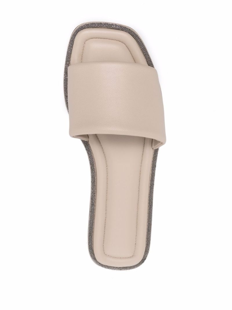 Neutral Monili-embellished Leather Slides