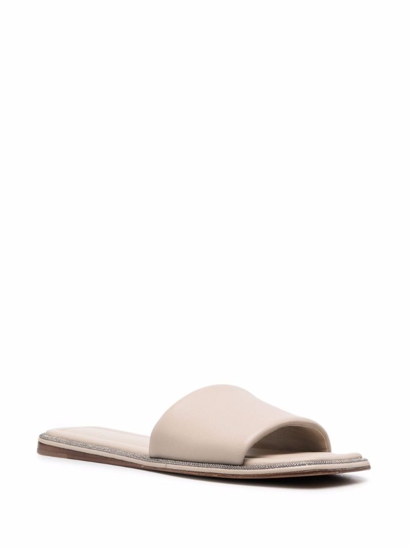 Neutral Monili-embellished Leather Slides