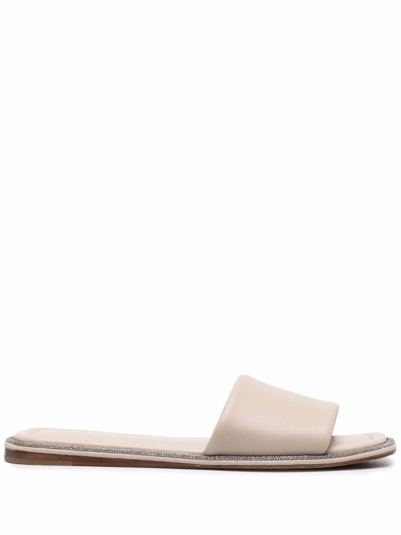 Neutral Monili-embellished Leather Slides