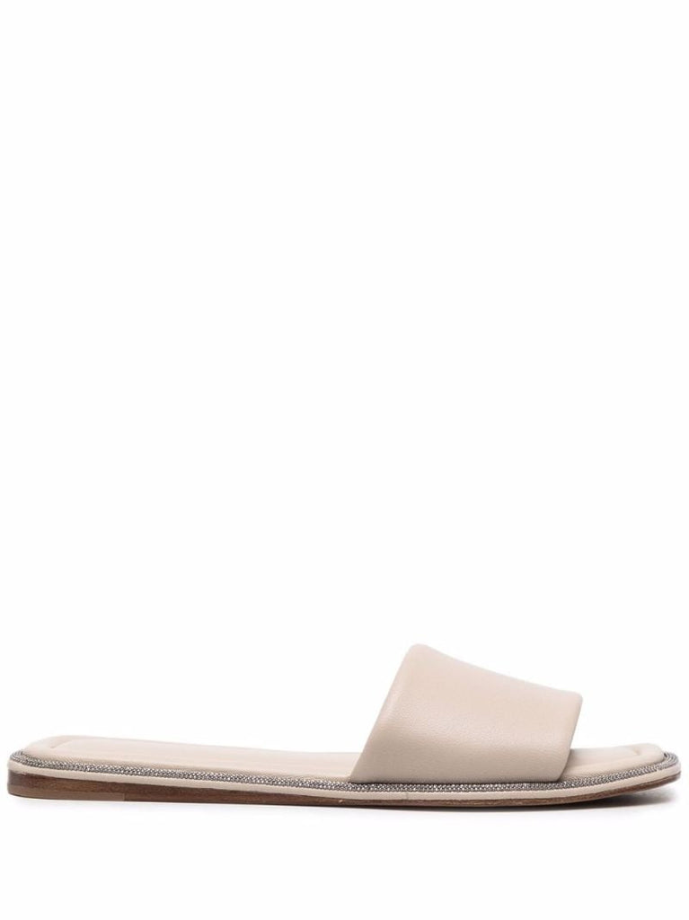 Neutral Monili-embellished Leather Slides