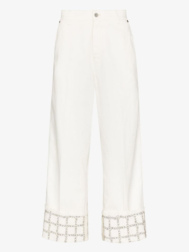 Logo Grid Print Cuff Jeans