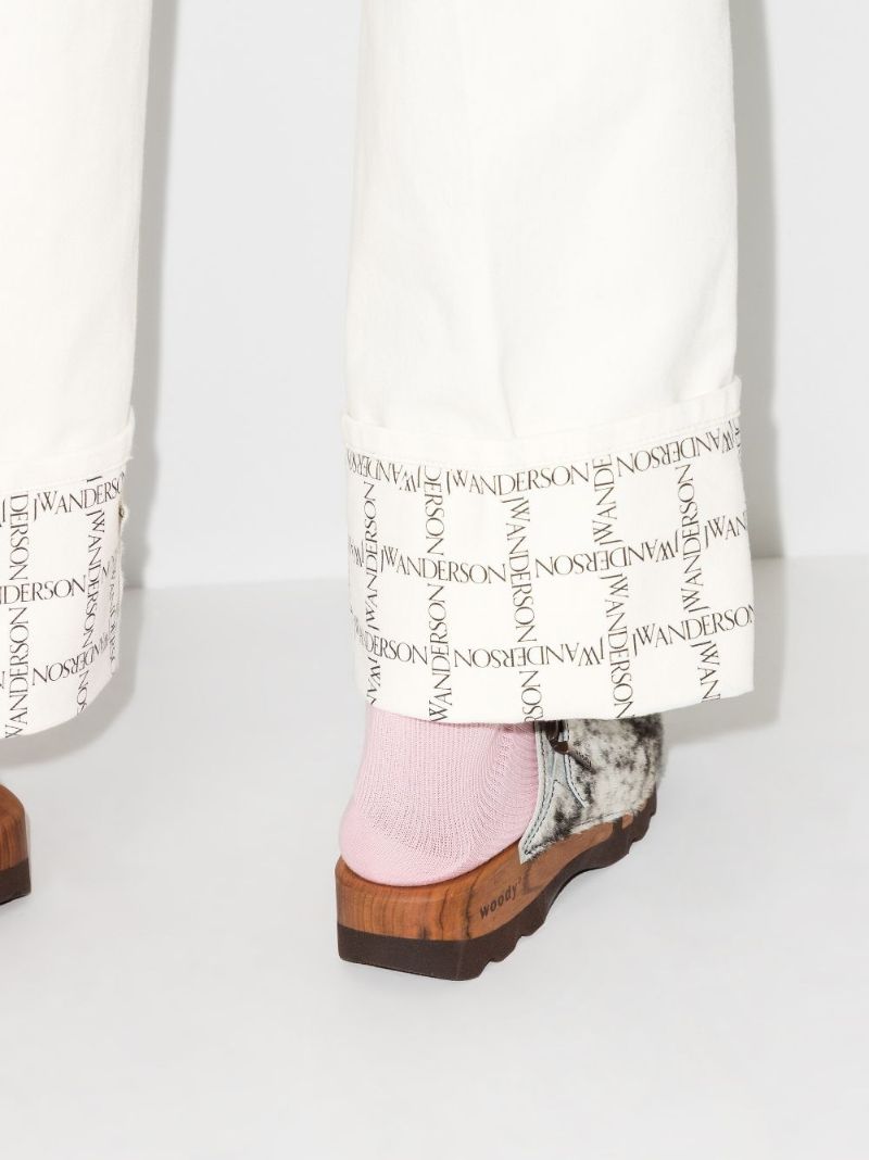 Logo Grid Print Cuff Jeans