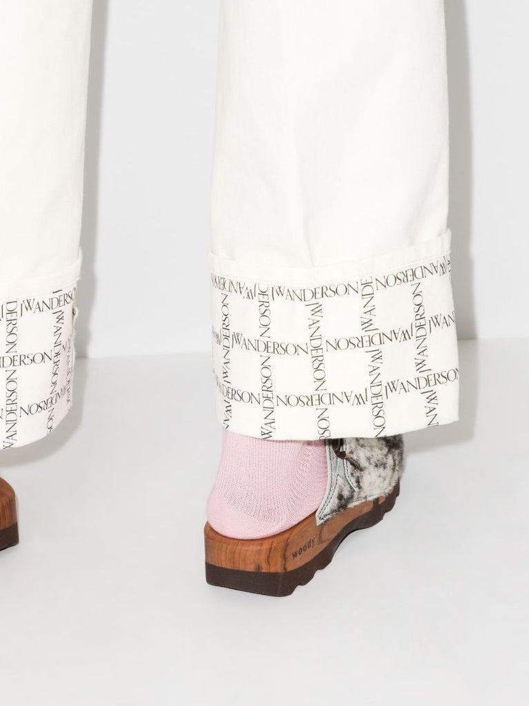 Logo Grid Print Cuff Jeans