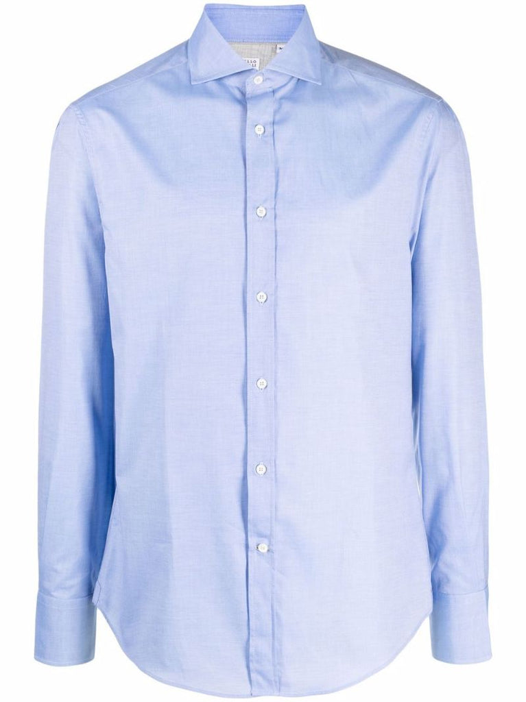 Blue Spread-collar Cotton Shirt