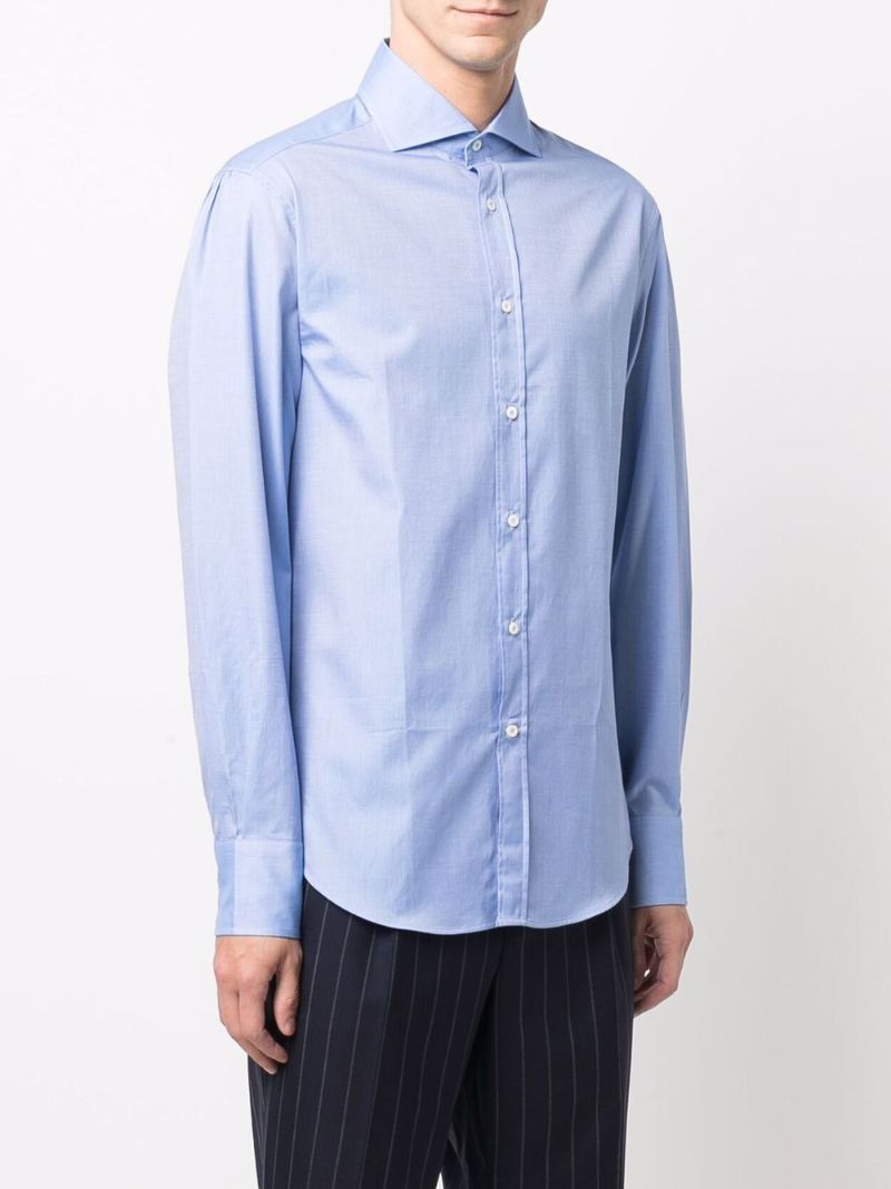 Blue Spread-collar Cotton Shirt