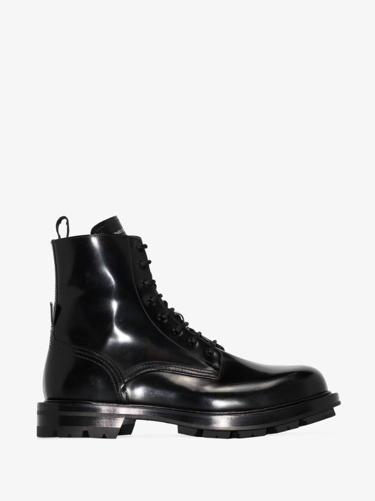 Black Lace-up Leather Boots