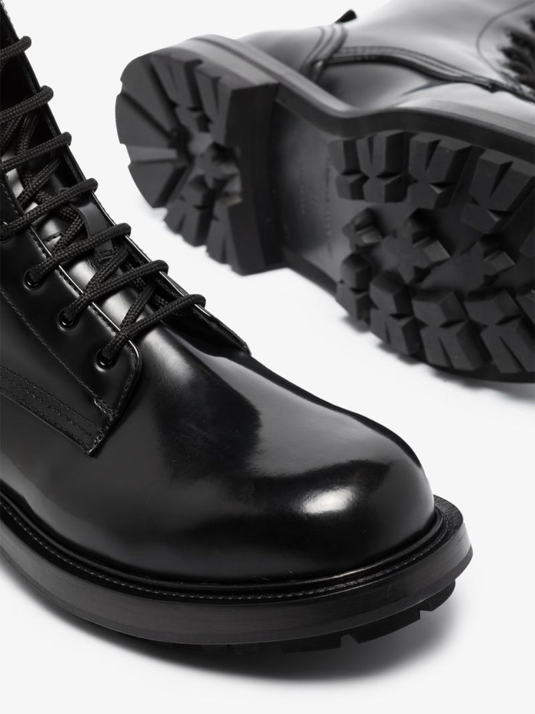 Black Lace-up Leather Boots
