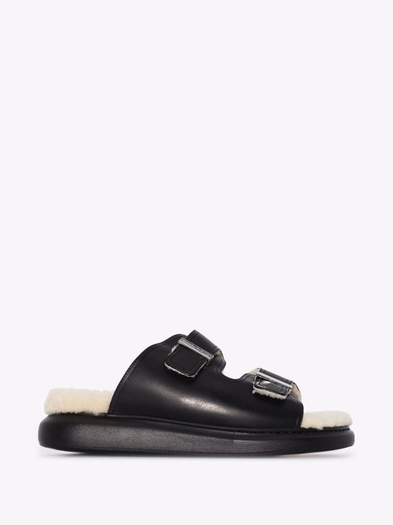 Black Shearling Leather Sandals