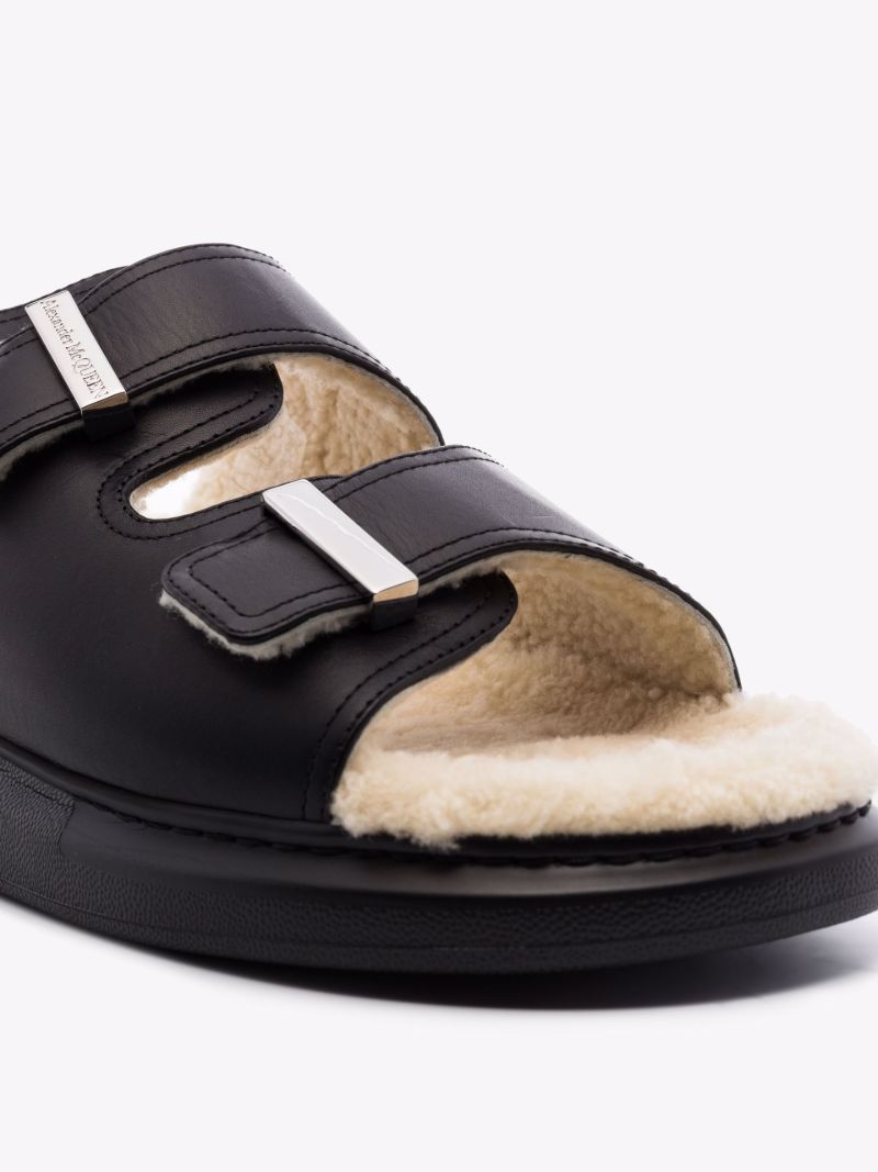 Black Shearling Leather Sandals