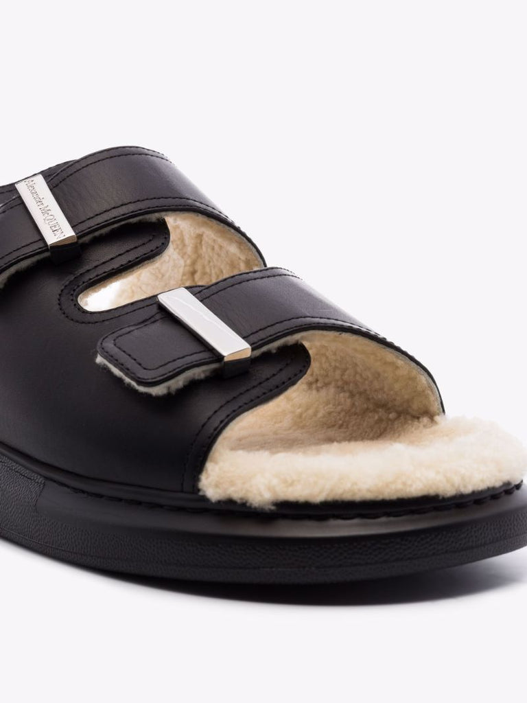 Black Shearling Leather Sandals