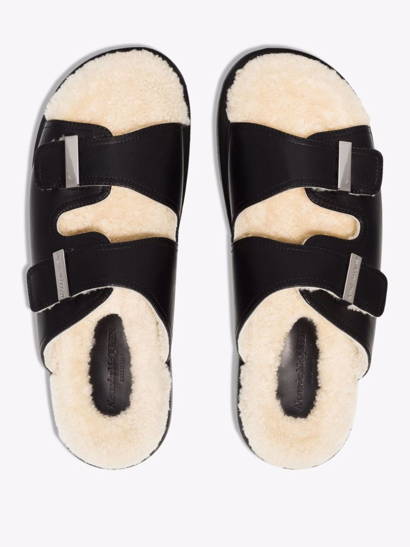 Black Shearling Leather Sandals