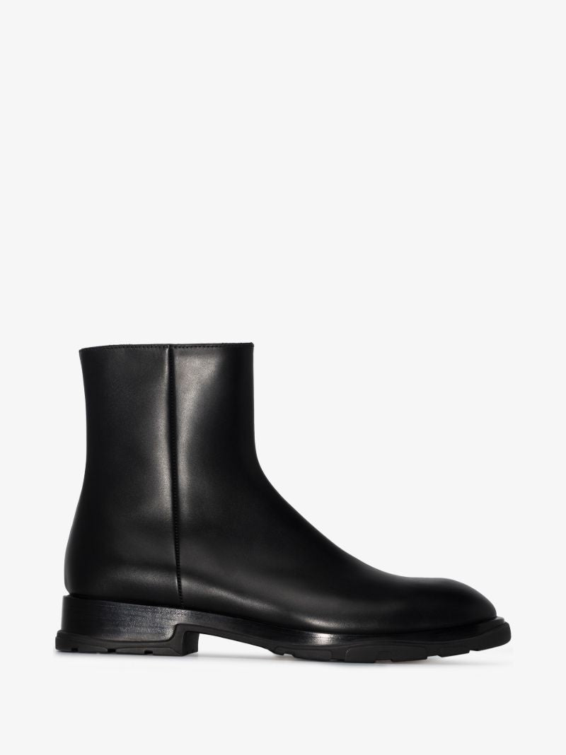 Black Slim Tread Leather Ankle Boots