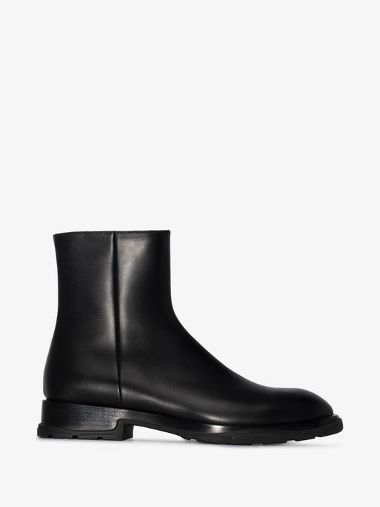 Black Slim Tread Leather Ankle Boots
