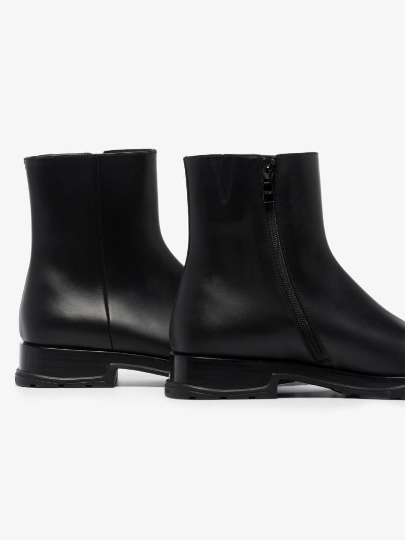 Black Slim Tread Leather Ankle Boots