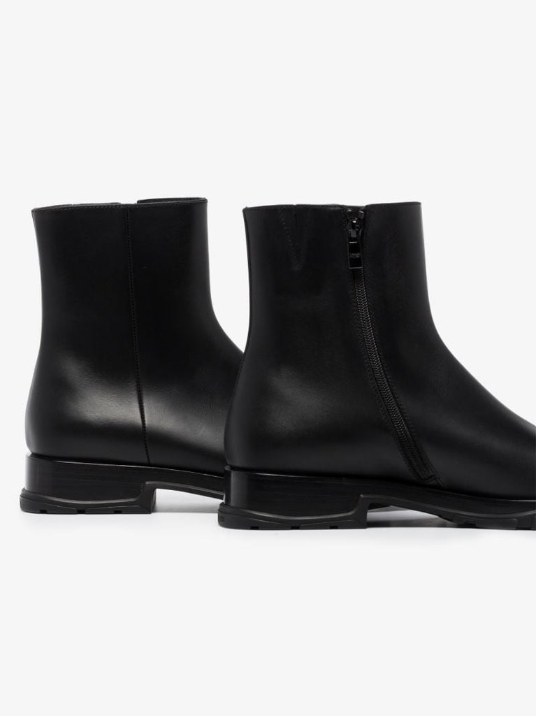 Black Slim Tread Leather Ankle Boots
