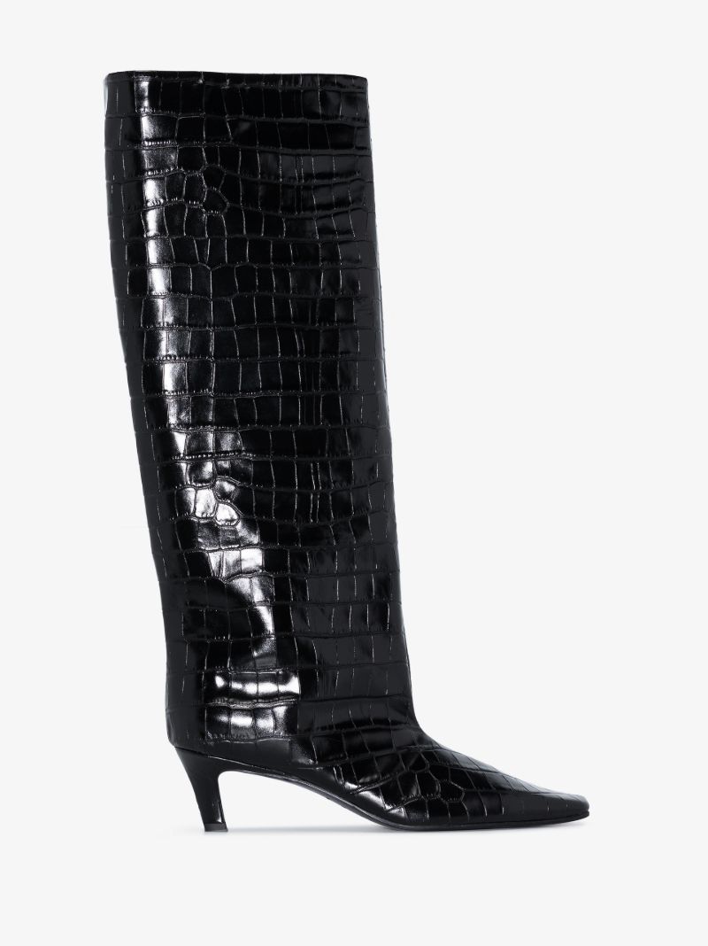 Black 55 Mock Croc Knee-high Leather Boots
