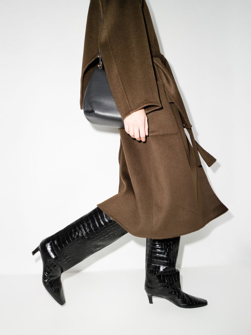 Black 55 Mock Croc Knee-high Leather Boots