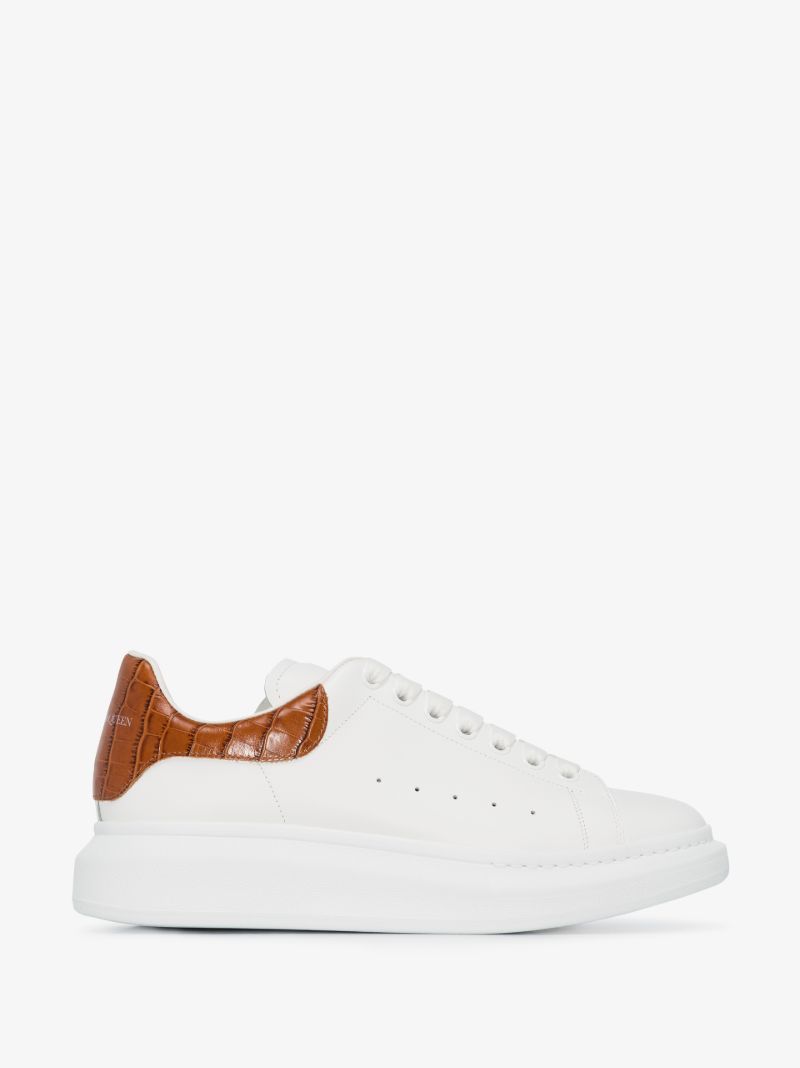 White and Brown Mock Croc Oversized Sneakers